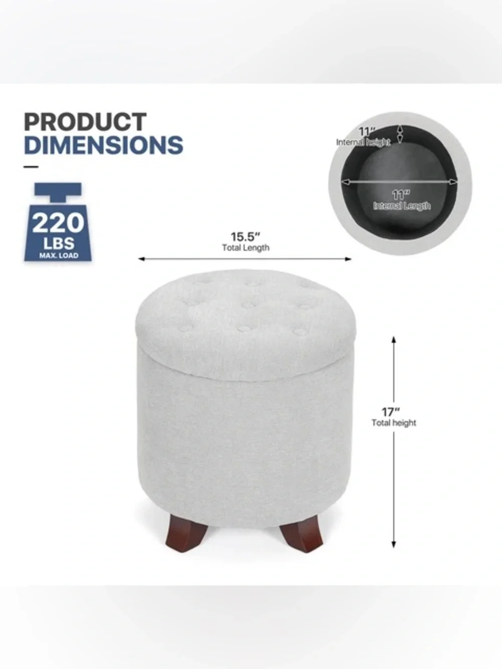 Contemporary Light Gray Fabric Storage Ottoman with Buttoned Lid ❗️😍